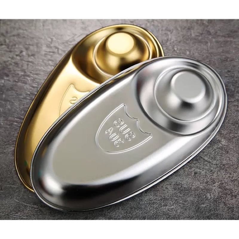KHAY, ĐĨA INOX VÀNG BẦU DỤC CÓ NGĂN CHẤM INOX SUS304 KHÔNG ĂN MÒN | KHAY DECOR ĐỰNG ĐỒ ĂN CHUYÊN DỤNG NHÀ HÀNG,KHÁCH SẠN