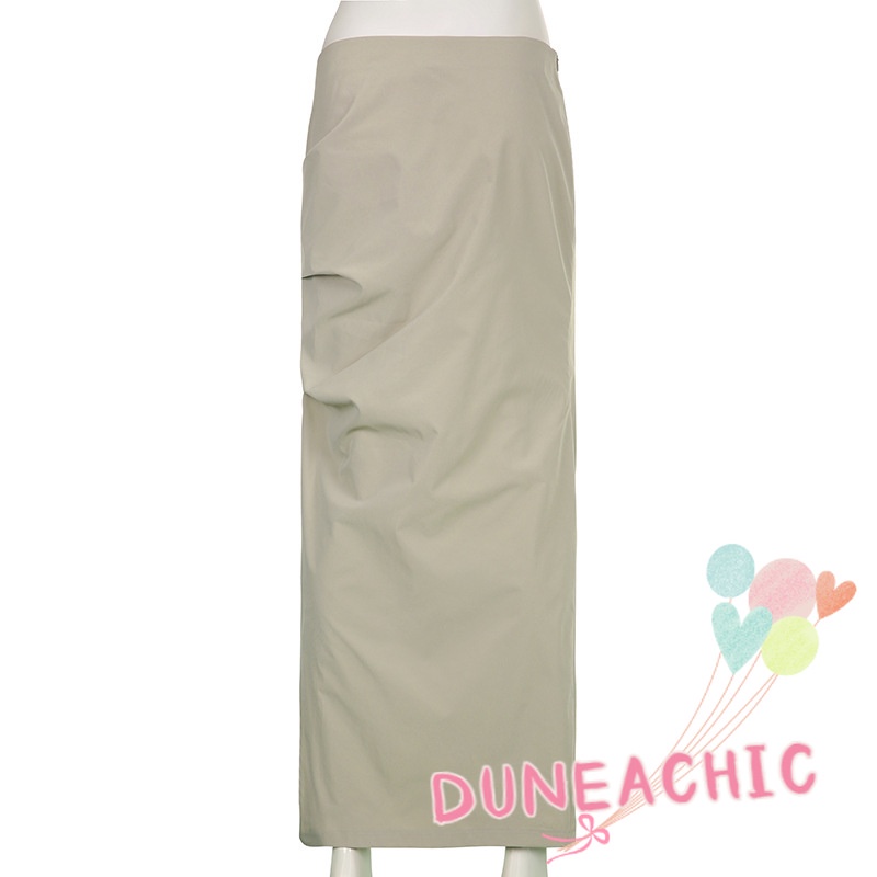 DUNEA Chân váy dài xẻ tà màu trơn thời trang cho nữ