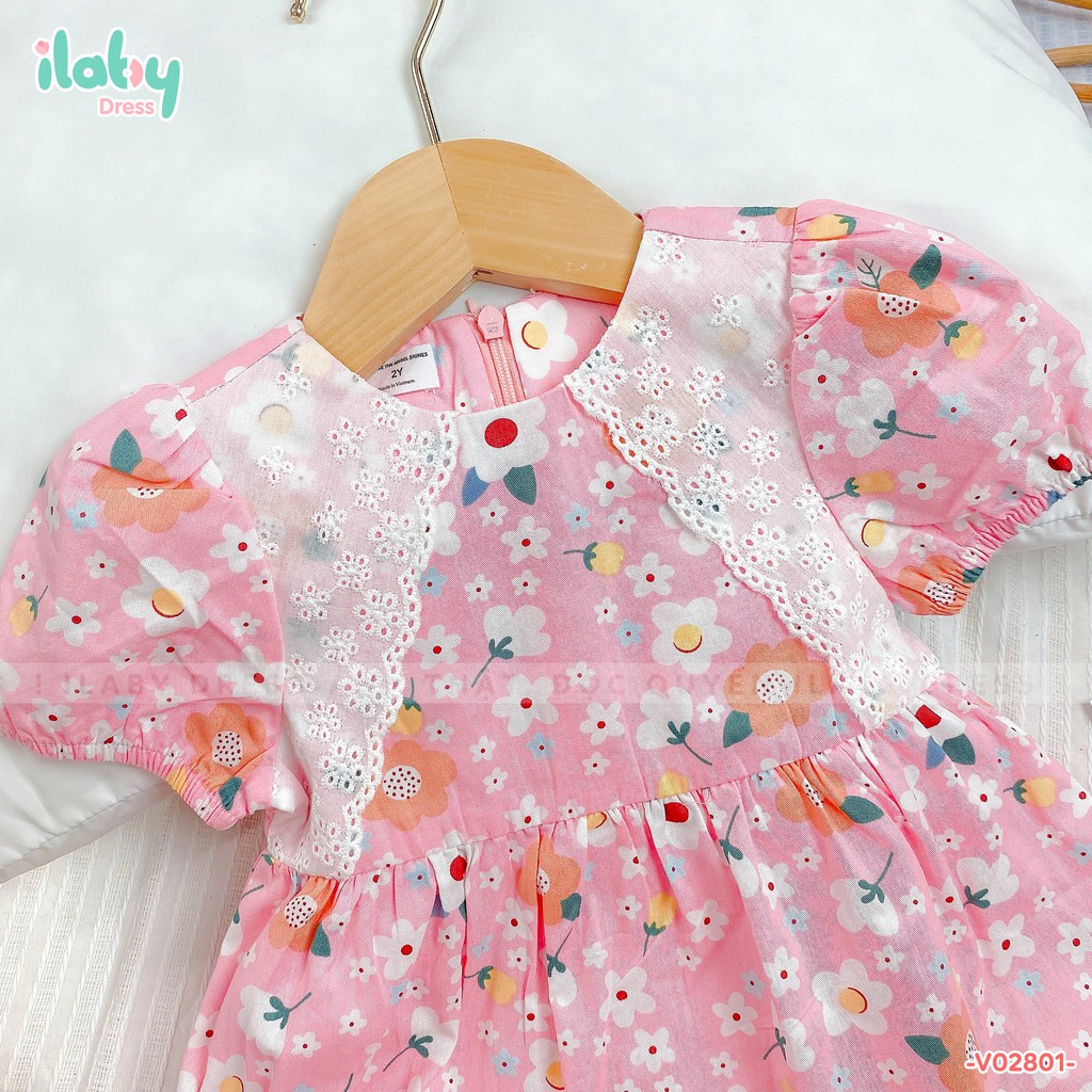 [Mã FARSBR7A giảm 10% đơn 99K] Váy cho bé gái ILABY chất thô cotton mềm mịn siêu thấm hút mồ hôi phối ren [V02801]