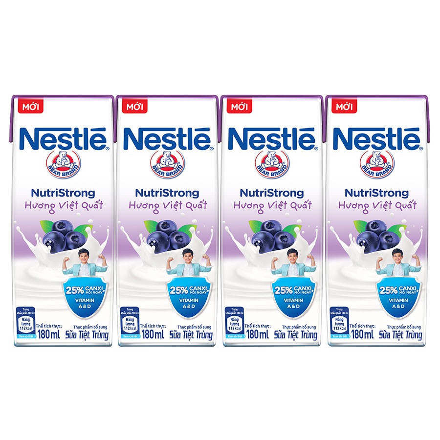 Lốc 4 hộp sữa tiệt trùng hương việt quất Nestlé 180ml