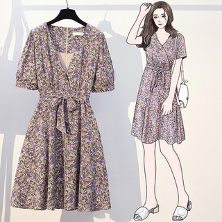 Đầm Hoa Plus Size Tay Ngắn Kiểu Dáng Trẻ Trung Thanh Lịch Cho Nữ