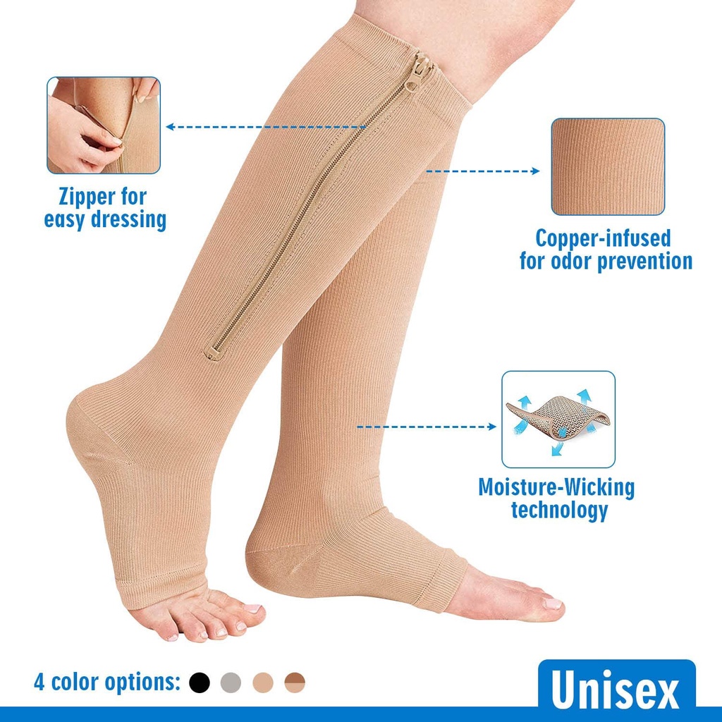 Vớ Nén Có Khóa Kéo Hỗ Trợ Mở Ngón Chân Unisex