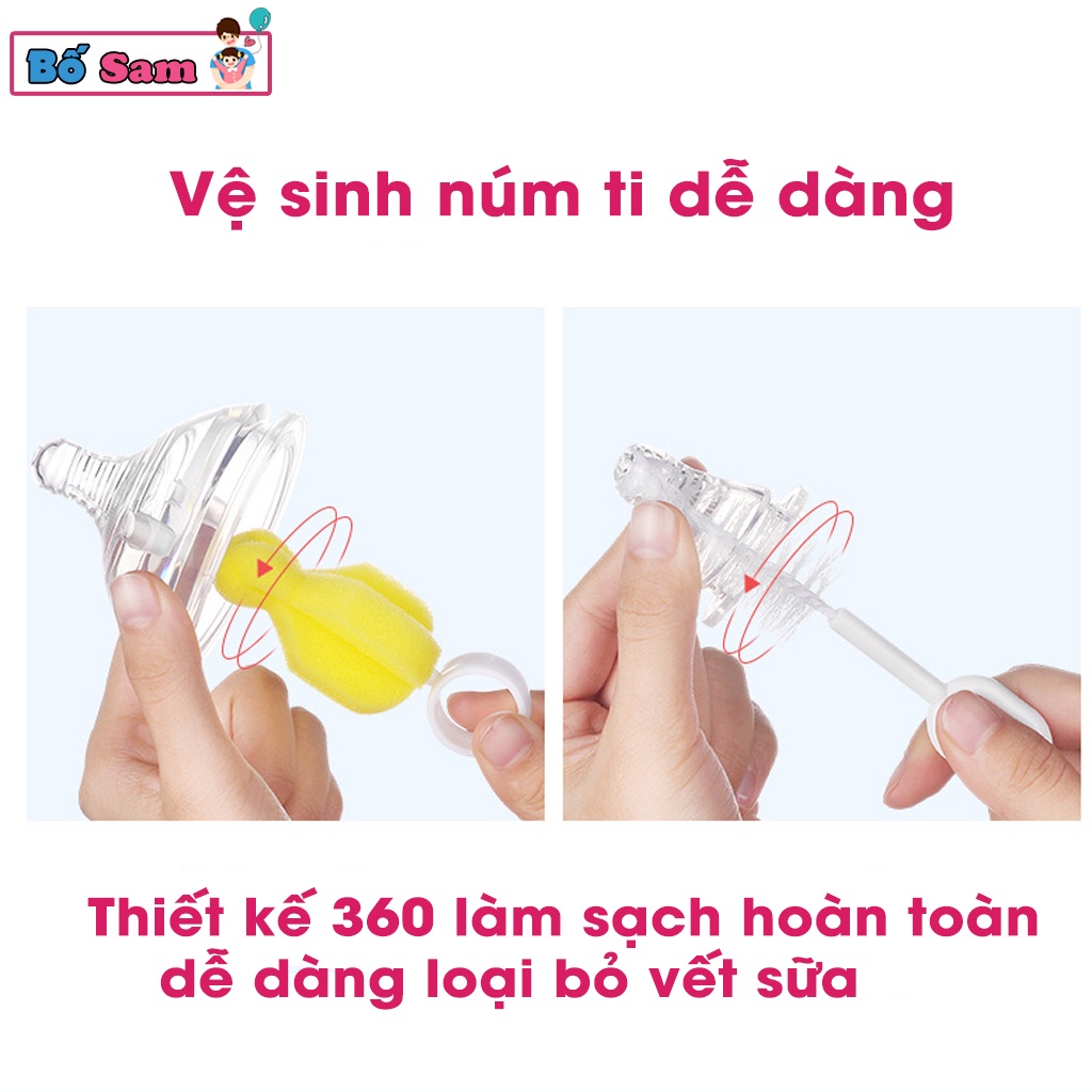 Bộ cọ bình sữa bọt biển 6 chi tiết, cọ mút xốp rửa núm bình cho bé Shop Bố Sam