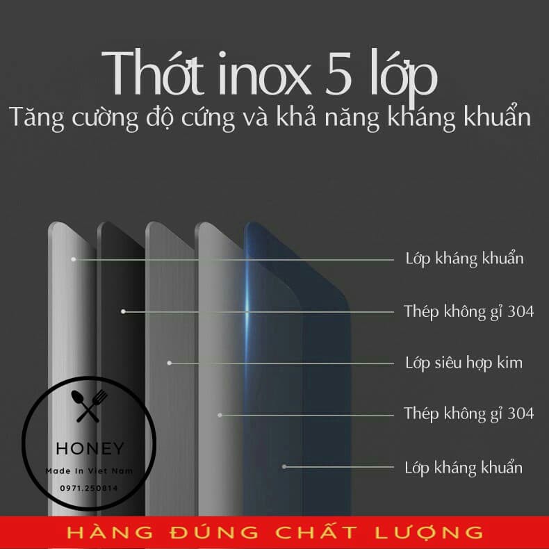 Thớt Inox 304 Honey kháng khuẩn - chống ẩm mốc độc hại