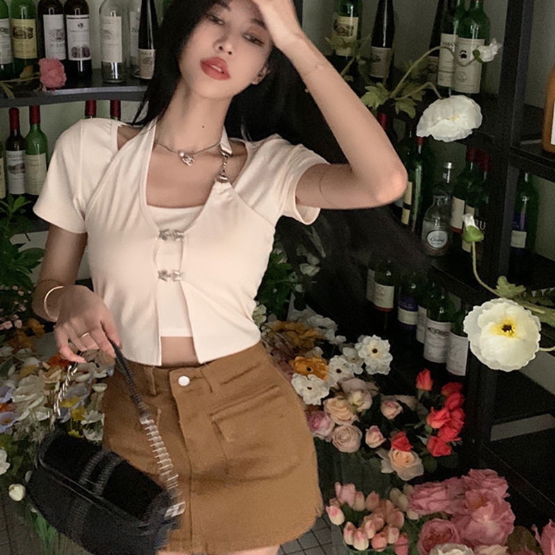 Áo thun COZOK tay ngắn dáng ôm thiết kế độc đáo thời trang cá tính cho nữ