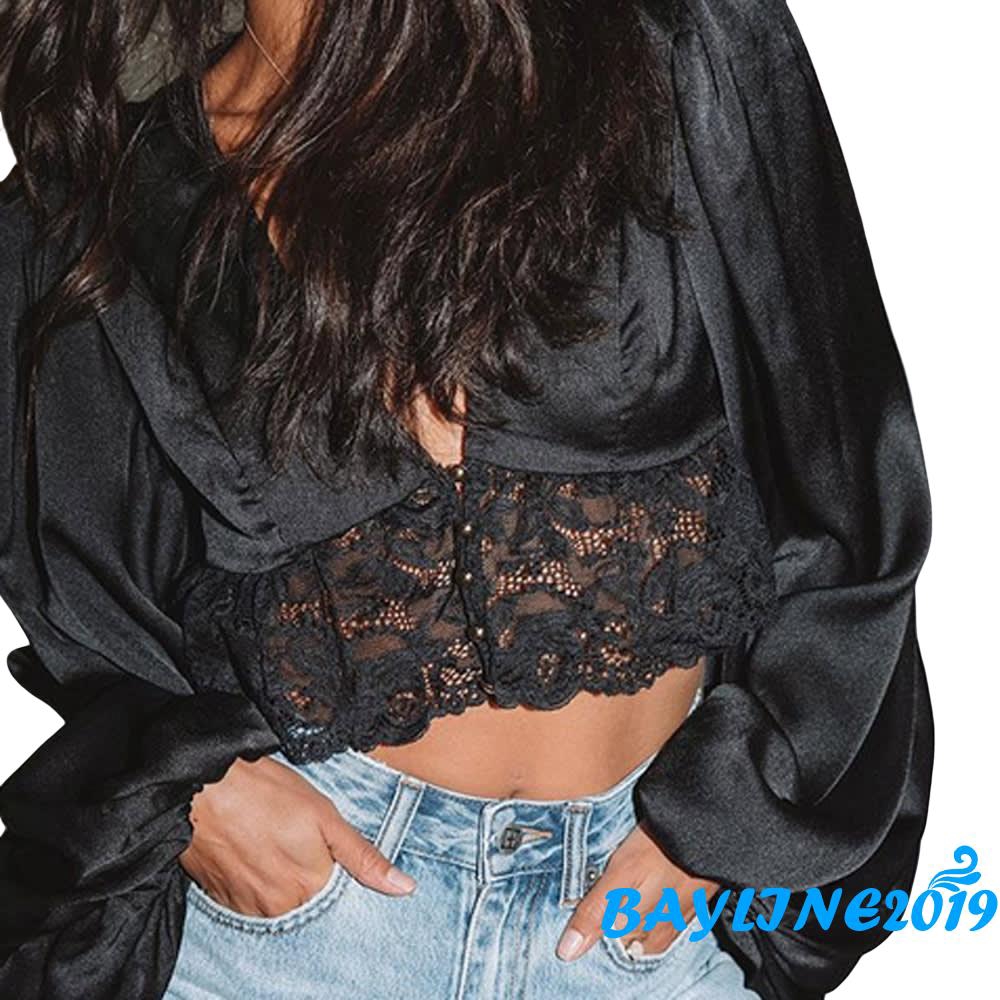 Áo nữ tay dài cổ chữ V phối ren thời trang quyến rũ | BigBuy360 - bigbuy360.vn