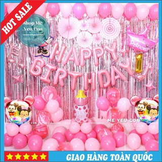 Trang Trí Sinh Nhật Bé Gái Tuổi Chuột, Combo Sinh Nhật Màu Hồng, Set Sinh Nhật Mickey 🍓FREESHIP🍓