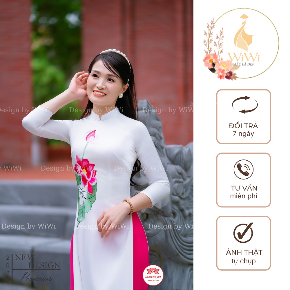 Áo dài trắng truyền thống nữ thêu hoa sen vải lụa tây thi cao cấp , Áo dài may sẵn đủ size dự tiệc lễ tết đẹp