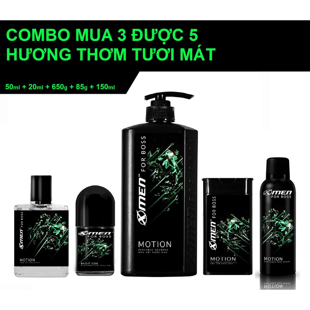 Combo 3 món: Nước hoa, Dầu gội 650gr,  Xịt toàn thân 150ml Xmen for boss