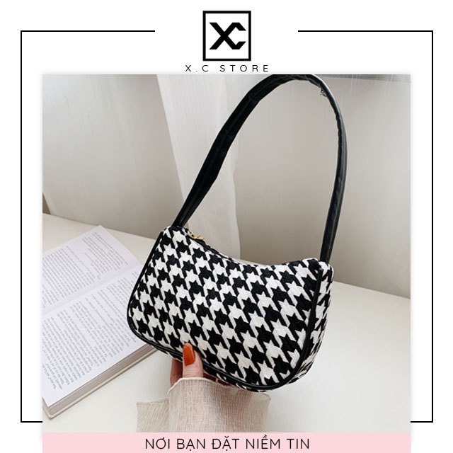 [ Freeship + Qùa tặng ] Túi đeo vai kẹp nách nữ XC-7625, họa tiết kể sọc thời trang, kiểu dáng hàn quốc