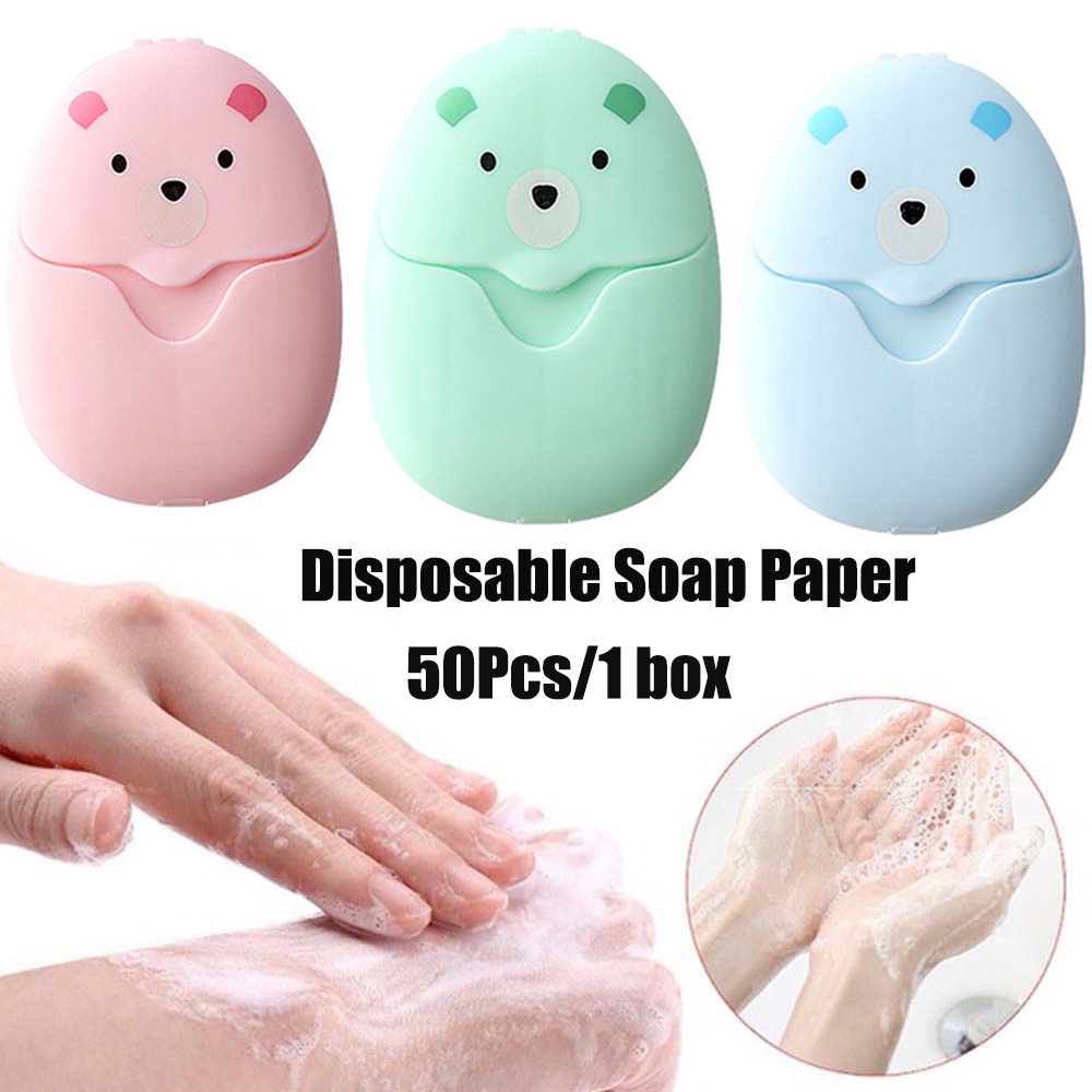 [Hàng mới về] Hộp 50 xà phòng giấy mini dùng một lần nhiều màu sắc tiện dụng