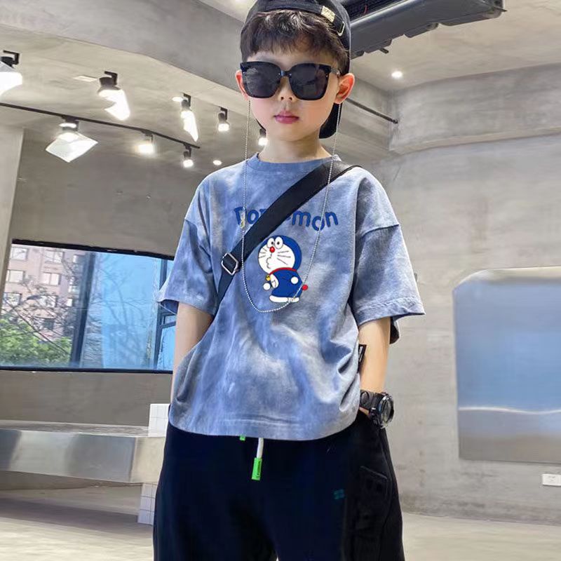 Áo Thun Tay Ngắn Nhuộm Màu Họa Tiết doraemon Thời Trang Mùa Hè 2022 Cho Bé Trai