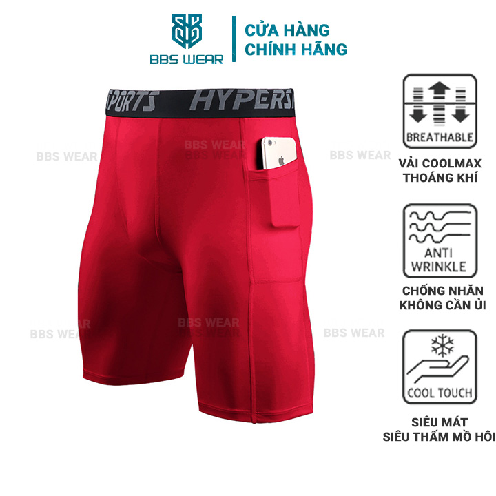 Quần Legging Ngắn COMBAT - Quần thể thao nam dáng ngắn có túi chuyên GYM BBS WEAR (Đỏ- MA70A)