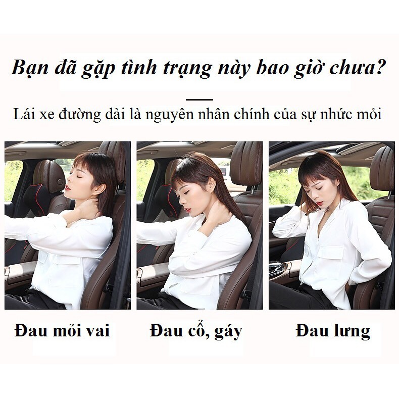 Bộ gối tựa xe hơi, ô tô (gồm 1 tựa lưng và 1 tựa đầu) chất liệu cao su non hoạt tính ruột vàng cao cấp