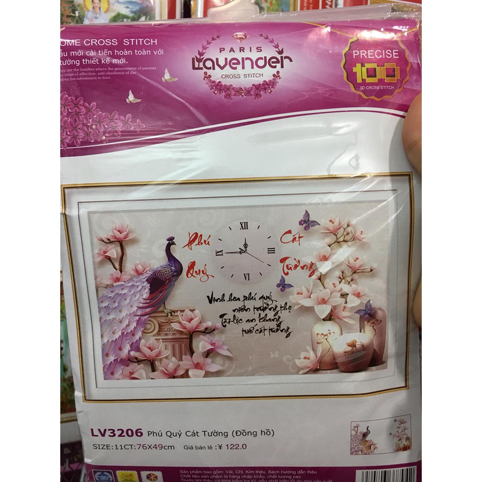 Tranh thêu chữ thập Phú Quý Cát Tường (Đồng hồ) LV3206 76*49cm | BigBuy360 - bigbuy360.vn