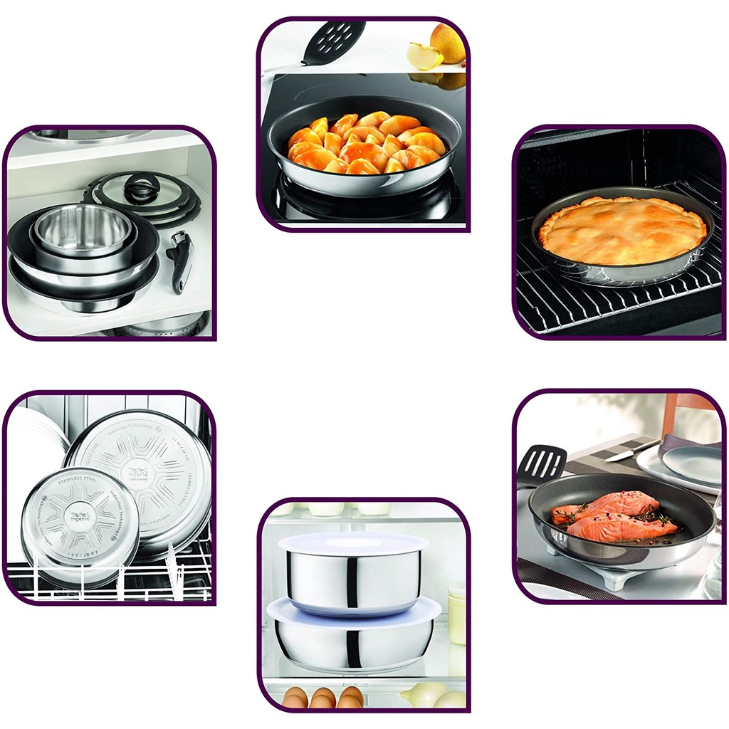 Bộ chảo TEFAL Ingenio Preference 22 + 26cm chung tay cầm, bên ngooài inox, bên trong chống dính