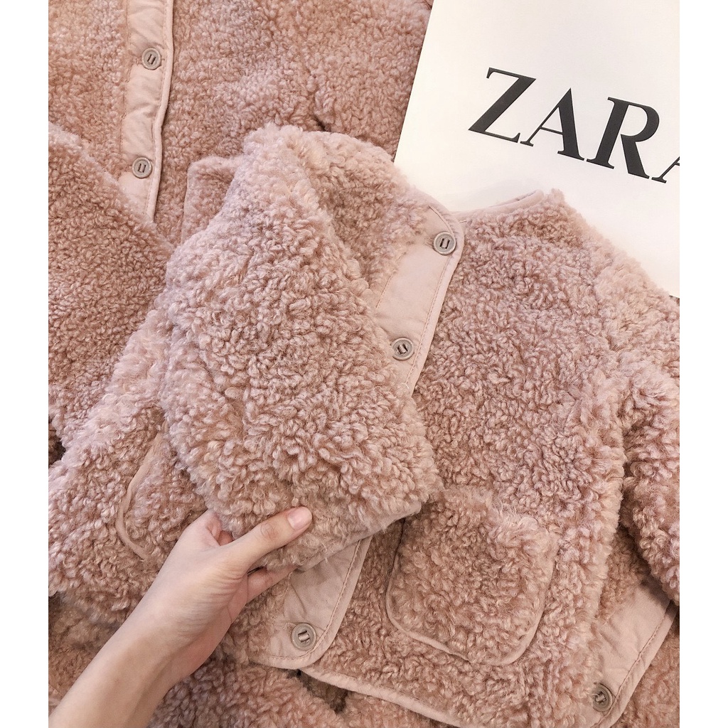 Áo khoác lông zara xuất dư xịn màu hồng cho bé