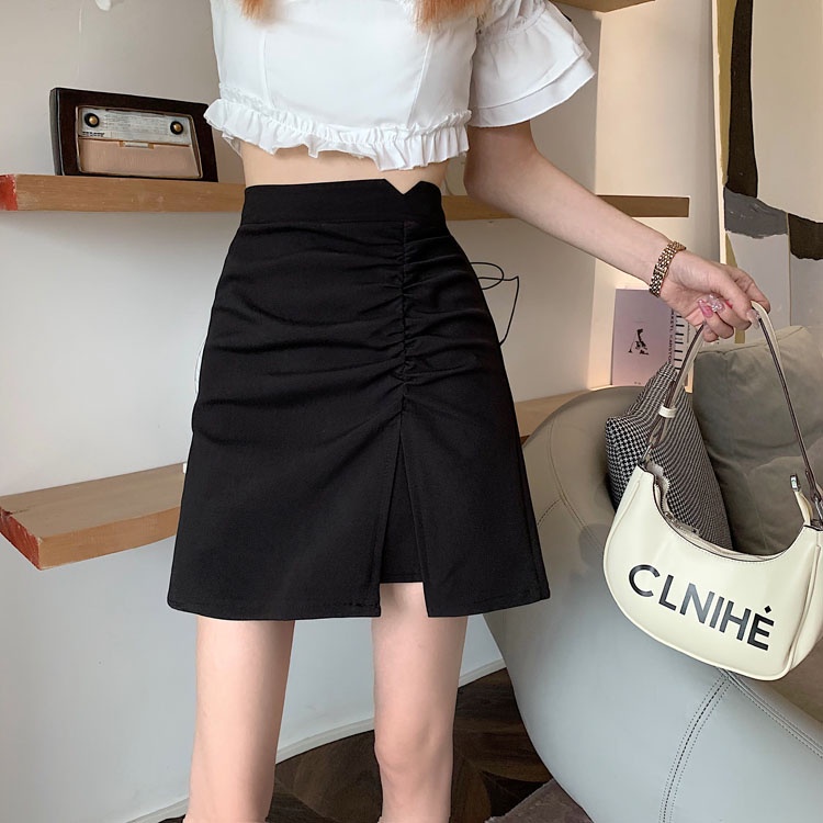 Mới Chân Váy Chữ A Lưng Cao Xếp Ly Phong Cách Hàn Quốc