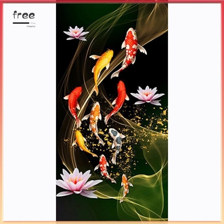 Bộ tranh đính đá hình cá koi và hoa sen DIY kích thước 45x85cm