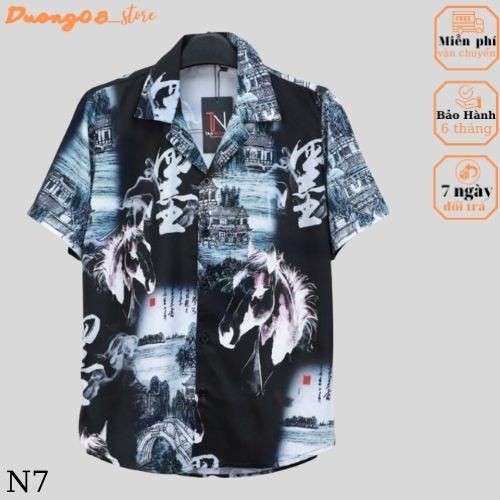 Sale Khủng_ Áo Sơ Mi Nam Ngắn Tay Cổ Vest Ngắn Tay Đi Biển Phong Cách Hàn Quốc - Dương08_store