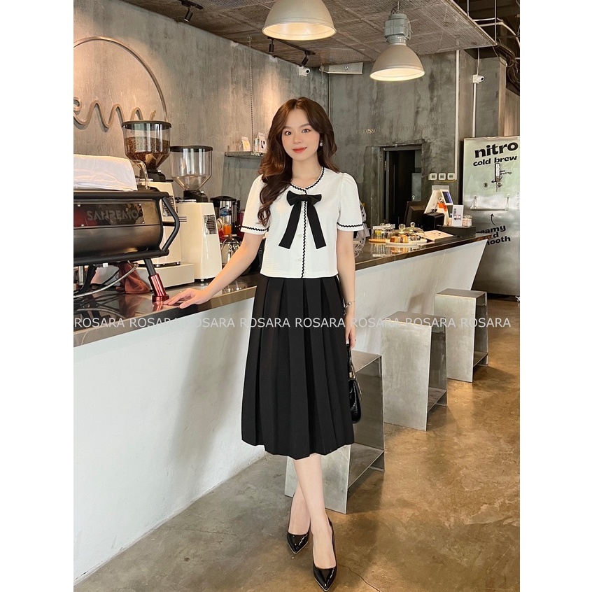 Áo Sơ Mi Dáng Lửng Thời Trang Nữ Trắng Đính Nơ Điệu Tiểu Thư Rosara SM78
