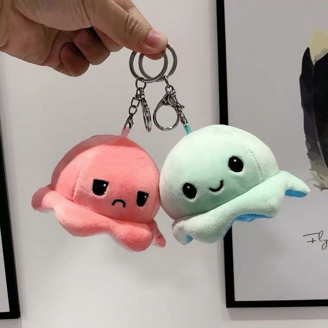 Móc Khóa Túi Balo Bạch Tuộc Bông 10cm Thay Đổi Cảm Xúc Lật Mặt Cute Xinh Xắn