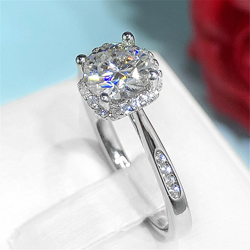 AIFEI💍 Silver 925 Original Pt950 Huayang Ring Moissanite Ring Fully-Inlaid Diamond Ring Genuine Diamond Initial Meeting Love Proposal Diamond Ring Adjustable Cincin-S1