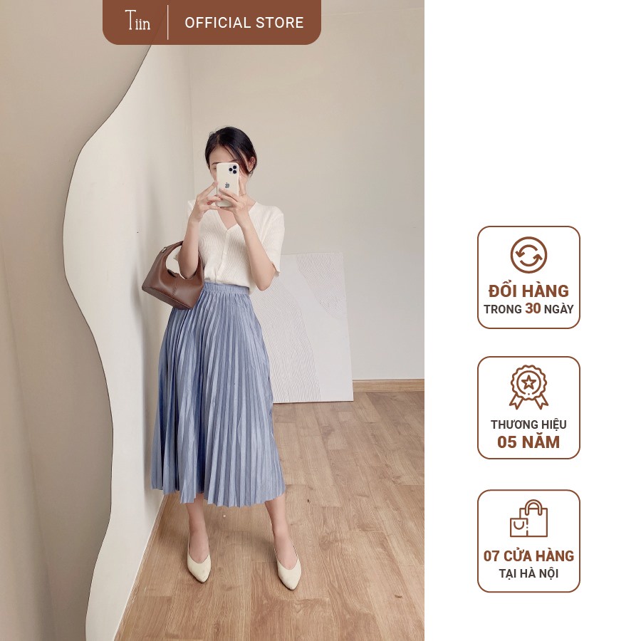 Len cộc tay gân nhỏ cổ V khuy cài TIIN STORE G21015