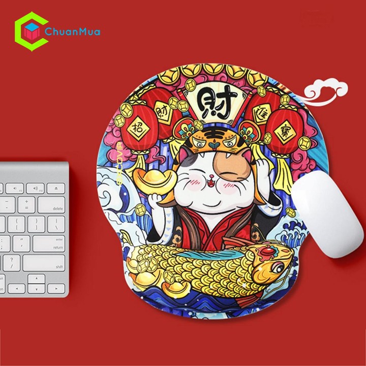 Tấm Lót Chuột Có Đệm Tay Mèo Thần Tài ( Làm Ăn May Mắn, Đế Lót Cute Dễ Thương, Miếng Mouse Pad, Bàn Di Máy Tính Laptop )