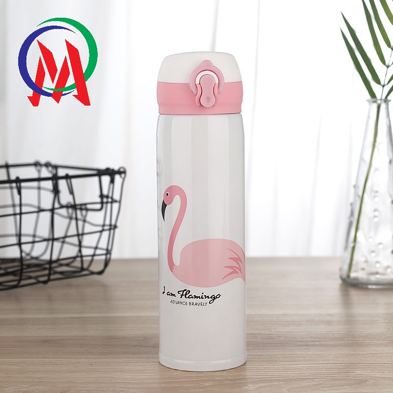 Bình nước cho bé giữ nhiệt hoạt hình nút bấm 500ml cho  Học sinh, Sinh viên, Nhân viên  văn phòng,