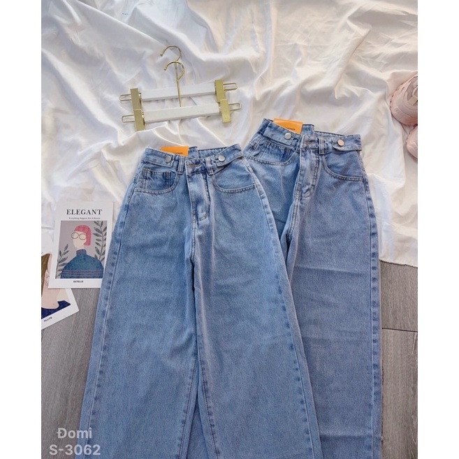 Quần baggy jean nữ trơn lưng cao 2 nút. Hàng VNXK ms3062
