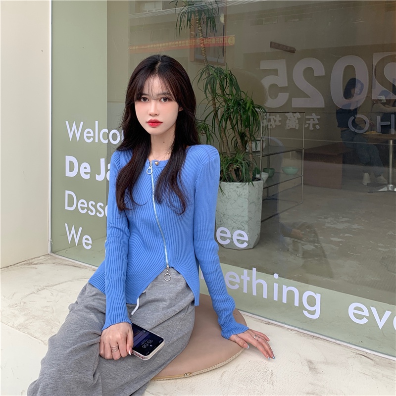 SUXI Áo Sweater Dệt Kim Tay Dài Màu Sắc Đơn Giản Phong Cách Hàn Quốc