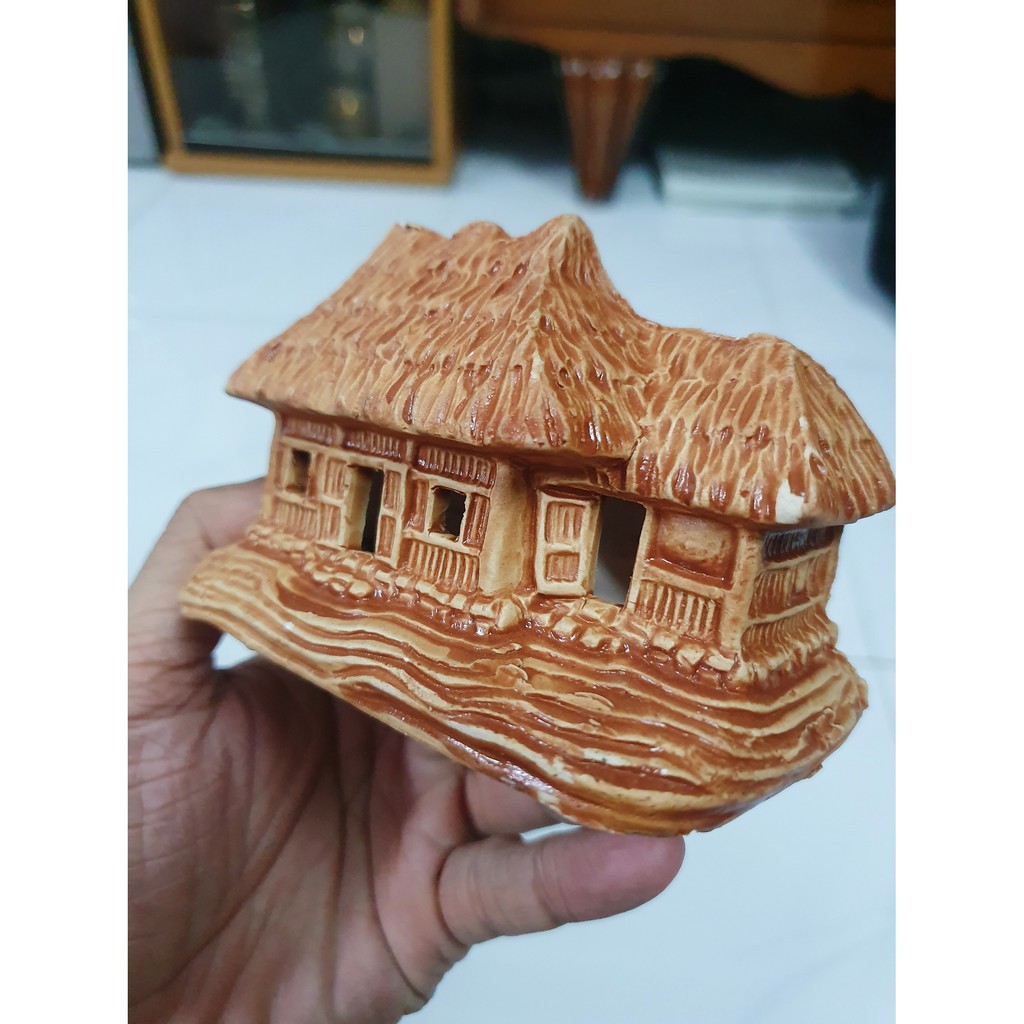NHÀ LÁ TRANG TRÍ HỒ CÁ NON BỘ 10x6x7cm