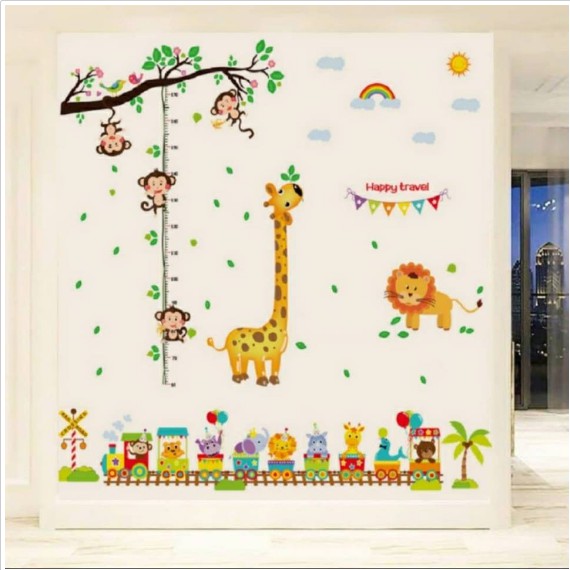 BỘ COMBO DECAL GHÉP ĐÔI TRANG TRÍ - Thước đo Khỉ kết hợp Xe lưa Mới ( 2 TẤM )