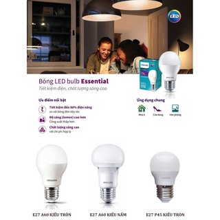 BÓNG ĐÈN PHILIPS LEDBULB ESSENTIAL 5W E27 A60 ( TIẾT KIỆM ĐIỆN - ÁNH SÁNG TRẮNG & VÀNG )