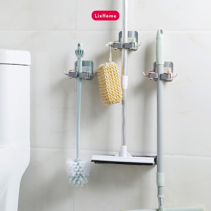 Móc treo cây lau nhà dán tường, treo cả chổi, dù, cay chà toilet không cần khoan đục, tiện lợi - LixHome