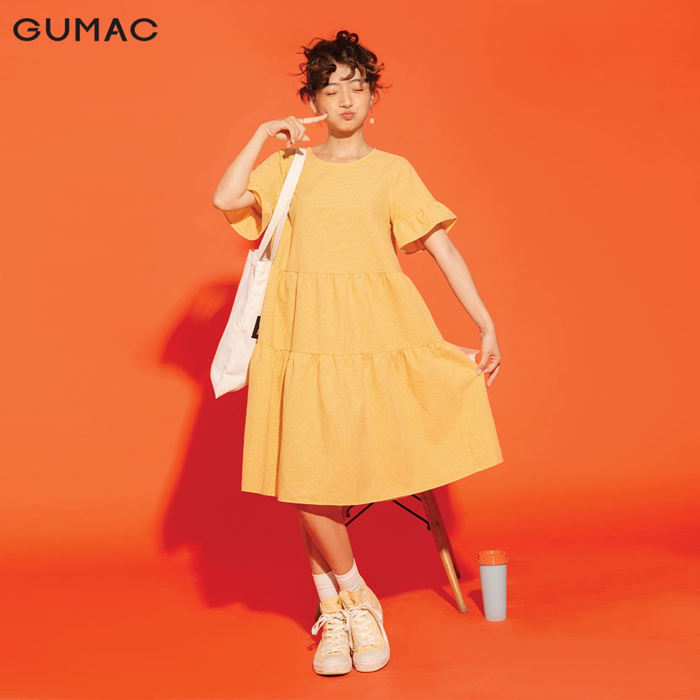 Đầm suông nữ GUMAC babydoll tay ngắn bèo, trẻ trung màu Đen - Vàng đủ size DA12126 | BigBuy360 - bigbuy360.vn
