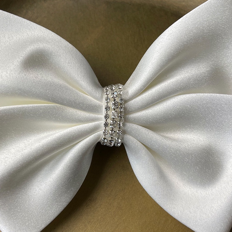 Nơ Cài Tóc Đính Đá Satin Màu Trắng / Đỏ / Đen Thanh Lịch Dành Cho Cô Dâu