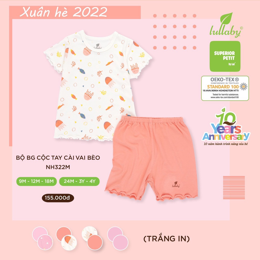Bộ Lullaby Petit cao cấp mềm mịn thoáng mát thấm hút tốt bộ cộc tay bèo in hình đáng yêu cho bé gái NH311M NH314M Nh322M