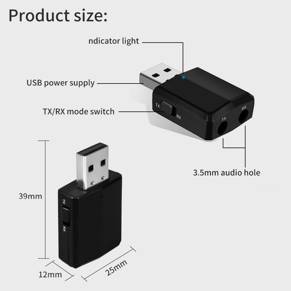 Đầu Thu Phát Tín Hiệu USB Bluetooth 5.0 3 Trong 1 Giắc Cắm 3.5mm Aux Dành Cho TV / PC / Tai Nghe / Xe Hơi | BigBuy360 - bigbuy360.vn