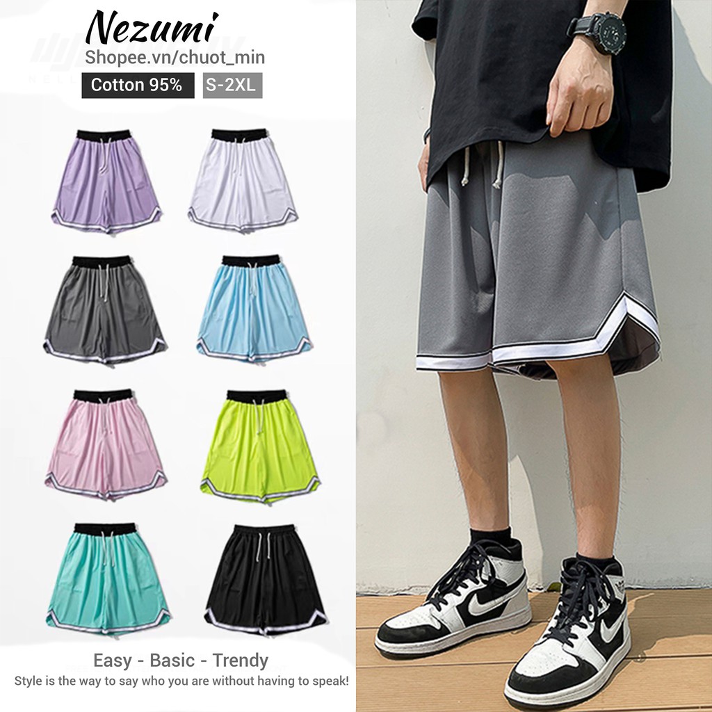 Quần unisex nam nữ cotton 95% bóng rổ phối viền trắng ( xám )