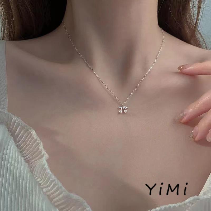 Vòng cổ Mặt Hình Trái Cherry Đính Ngọc Trai Phong Cách Hàn Quốc Lãng Mạn Cho Nữ