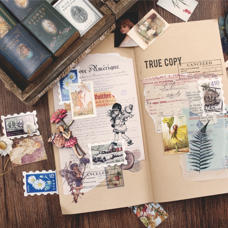 Hộp 100 hình dán Infeel.Me phong cách vintage trang trí sổ tay