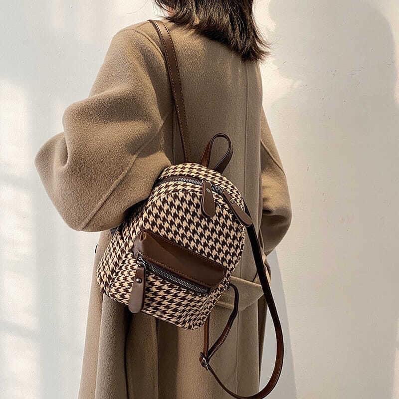 Balo mini nữ thời trang kẻ caro phong cách Hàn Quốc đi học đi chơi