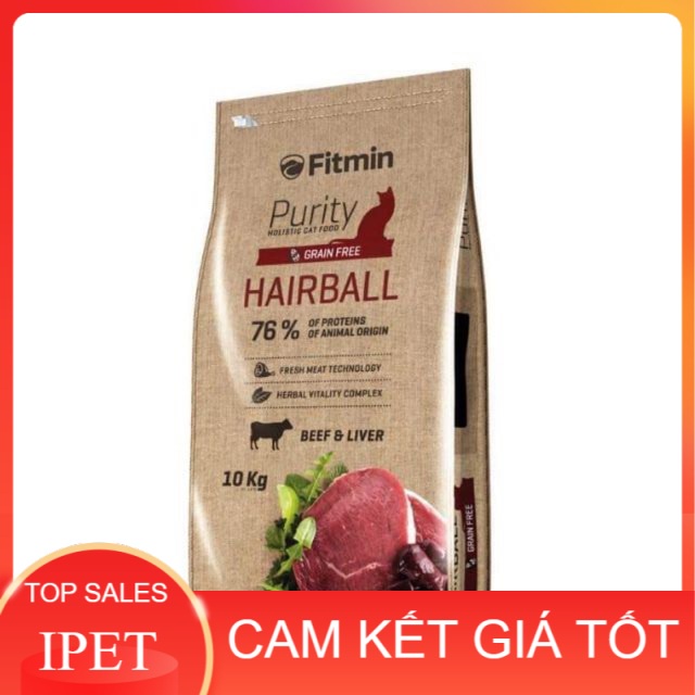 Thức ăn hạt khô cho mèo giúp tiêu búi lông Fitmin Purity Grain Free Hairball 1kg - IPET SHOP