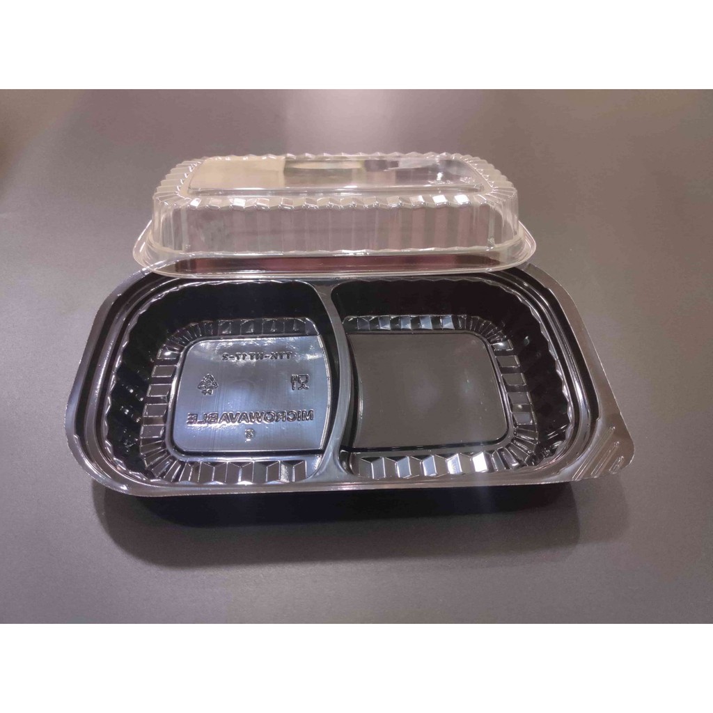 [50 hộp] nhựa đen 2 ngăn HT17-2 Hộp sushi đế đen