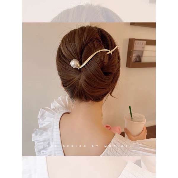 Kẹp tóc búi kim loại đính hạt độc lạ tiểu thư K20