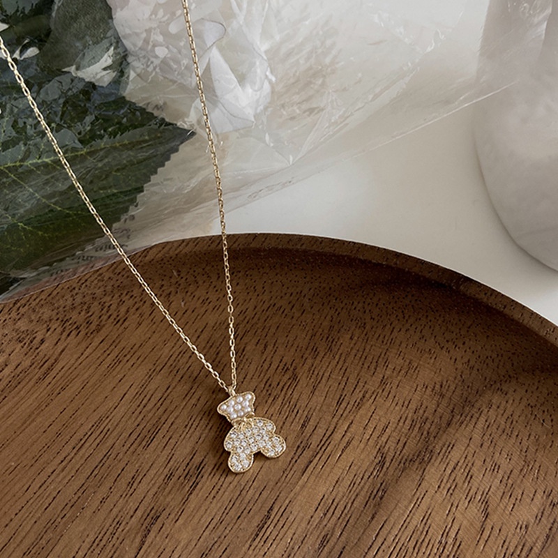 Vòng cổ Hình Gấu Đính Đá Dễ Thương Phong Cách Hàn Quốc Thời Trang Cho Nữ