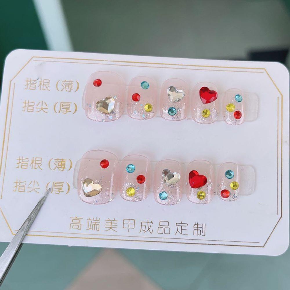 Bộ Móng Tay Giả Che Phủ Toàn Diện Họa Tiết Trái Tim Xinh Xắn