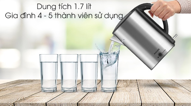 Bình siêu tốc Philips 1.7 lít HD9316 - trưng bày Thân bình bằng Inox đun sôi nhanh và đảm bảo an toàn vệ sinh